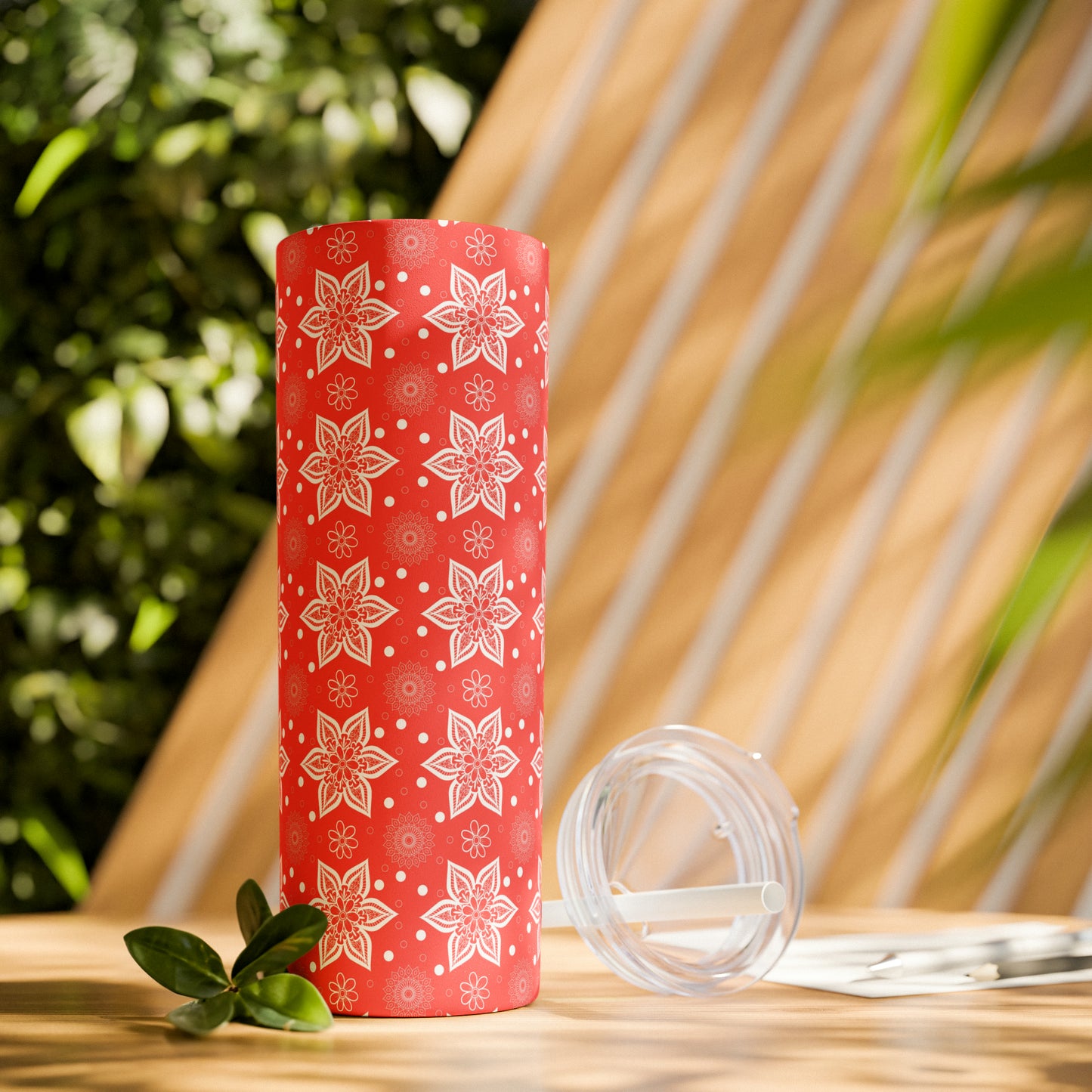 Snowflake Mandala | Seasonal Red Skinny Tumbler with Straw, 20oz