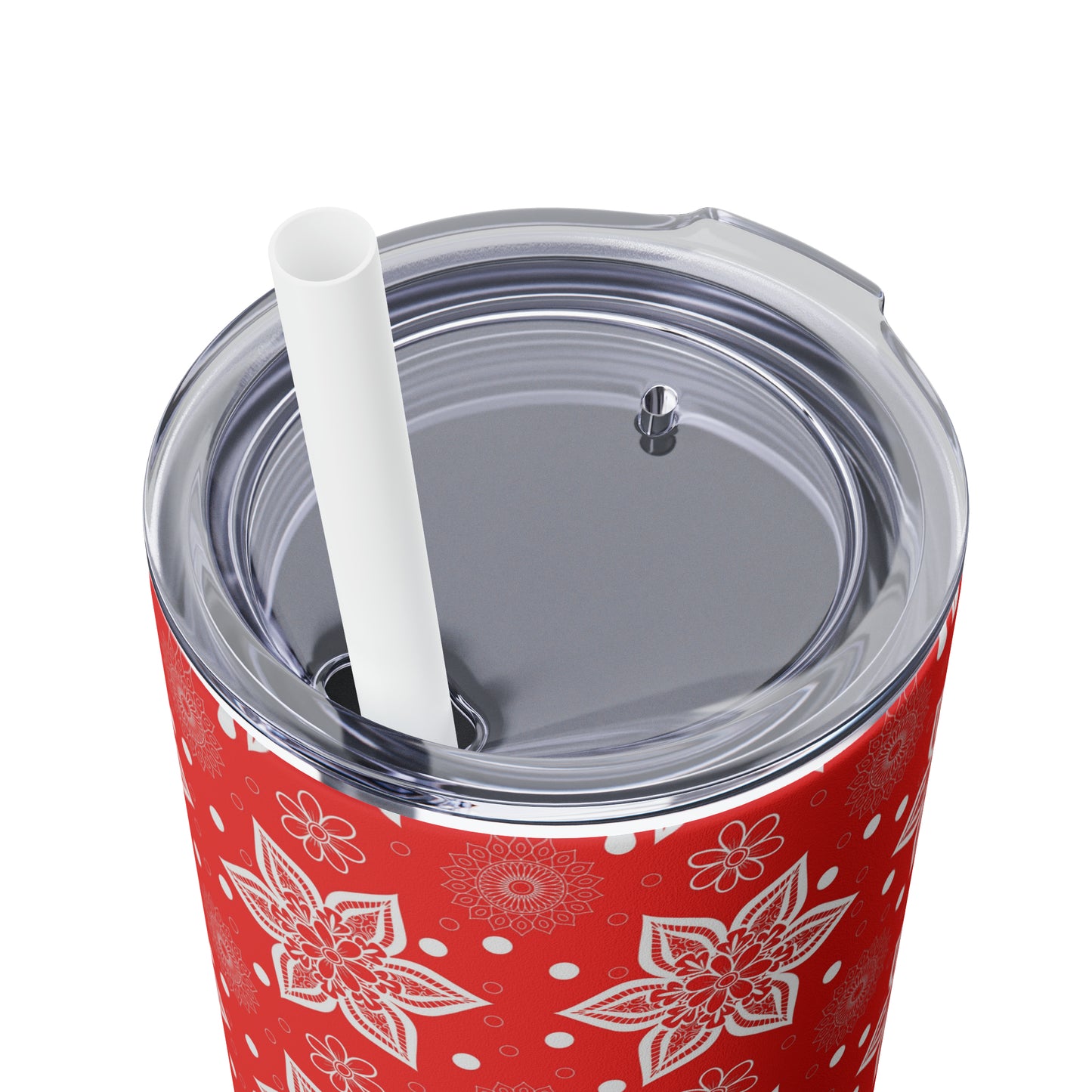 Snowflake Mandala | Seasonal Red Skinny Tumbler with Straw, 20oz