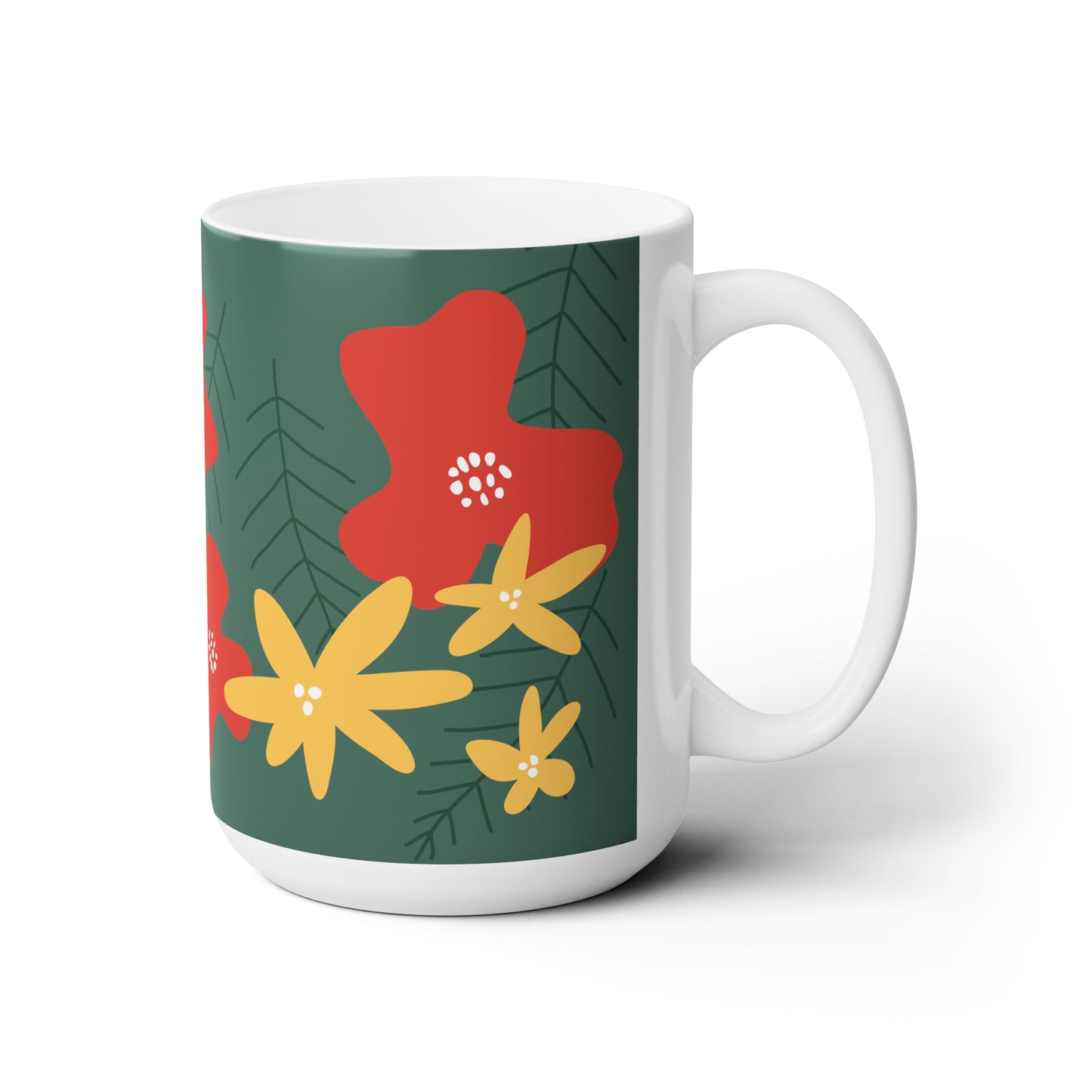 Retro Holiday Poppies and Pine | Ceramic Mug 15oz