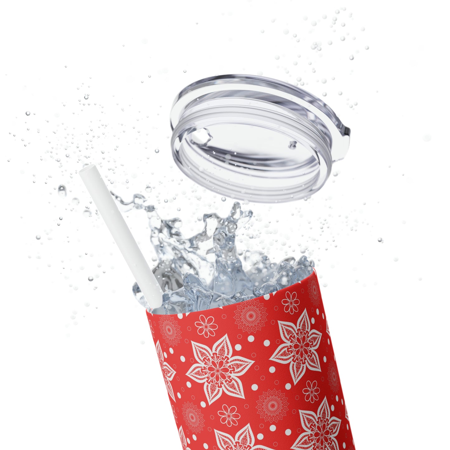 Snowflake Mandala | Seasonal Red Skinny Tumbler with Straw, 20oz