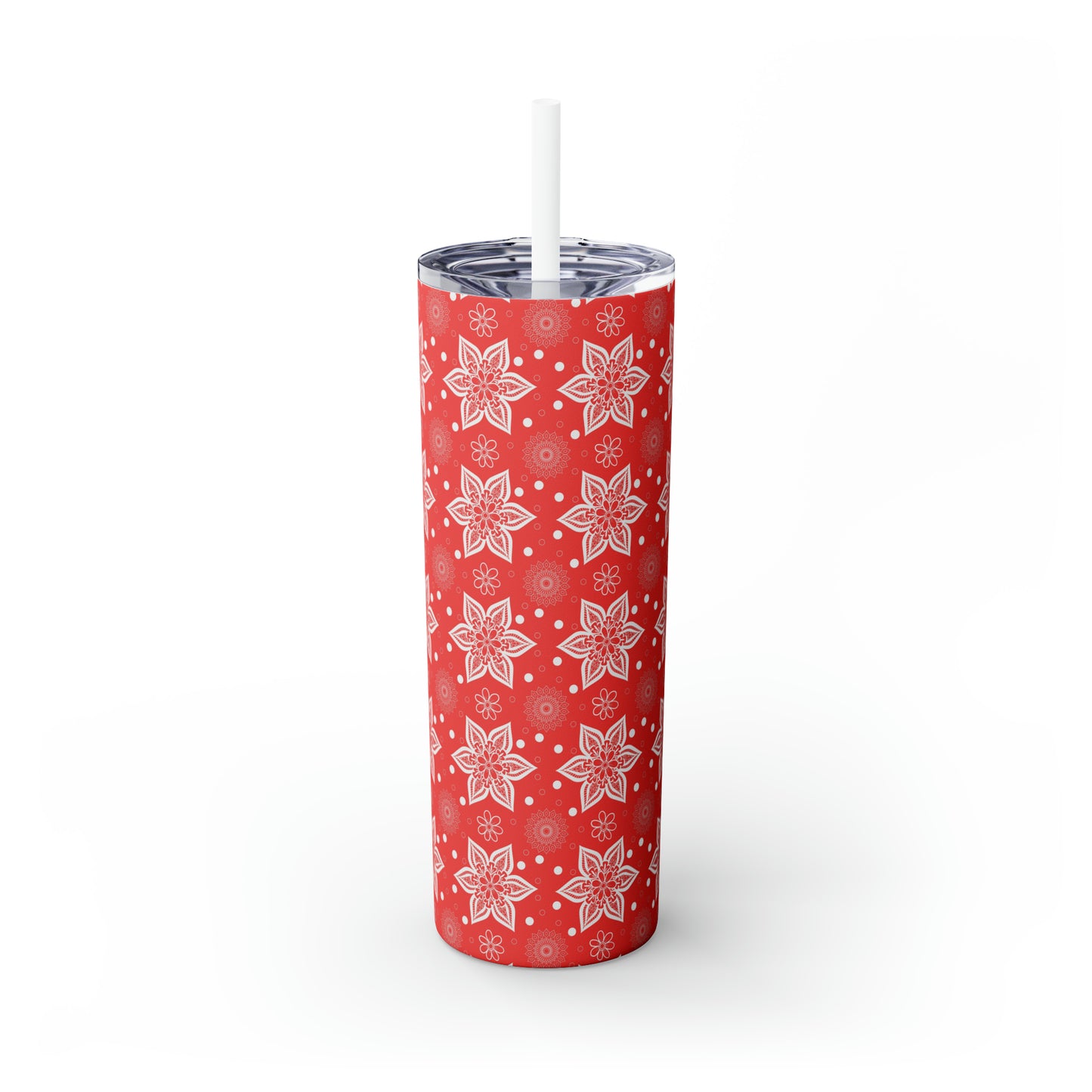 Snowflake Mandala | Seasonal Red Skinny Tumbler with Straw, 20oz
