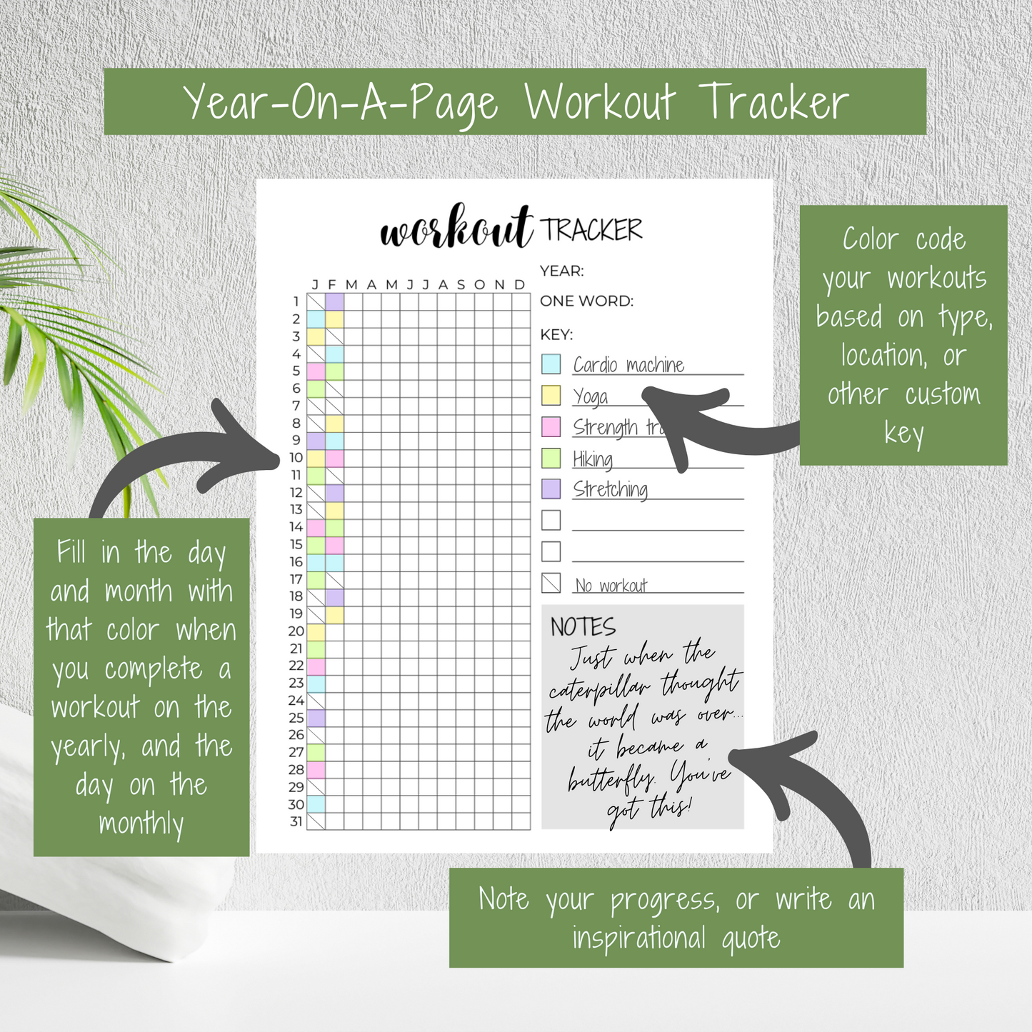 Sky Blue Mandala Workout Tracker - Year On A Page or Monthly