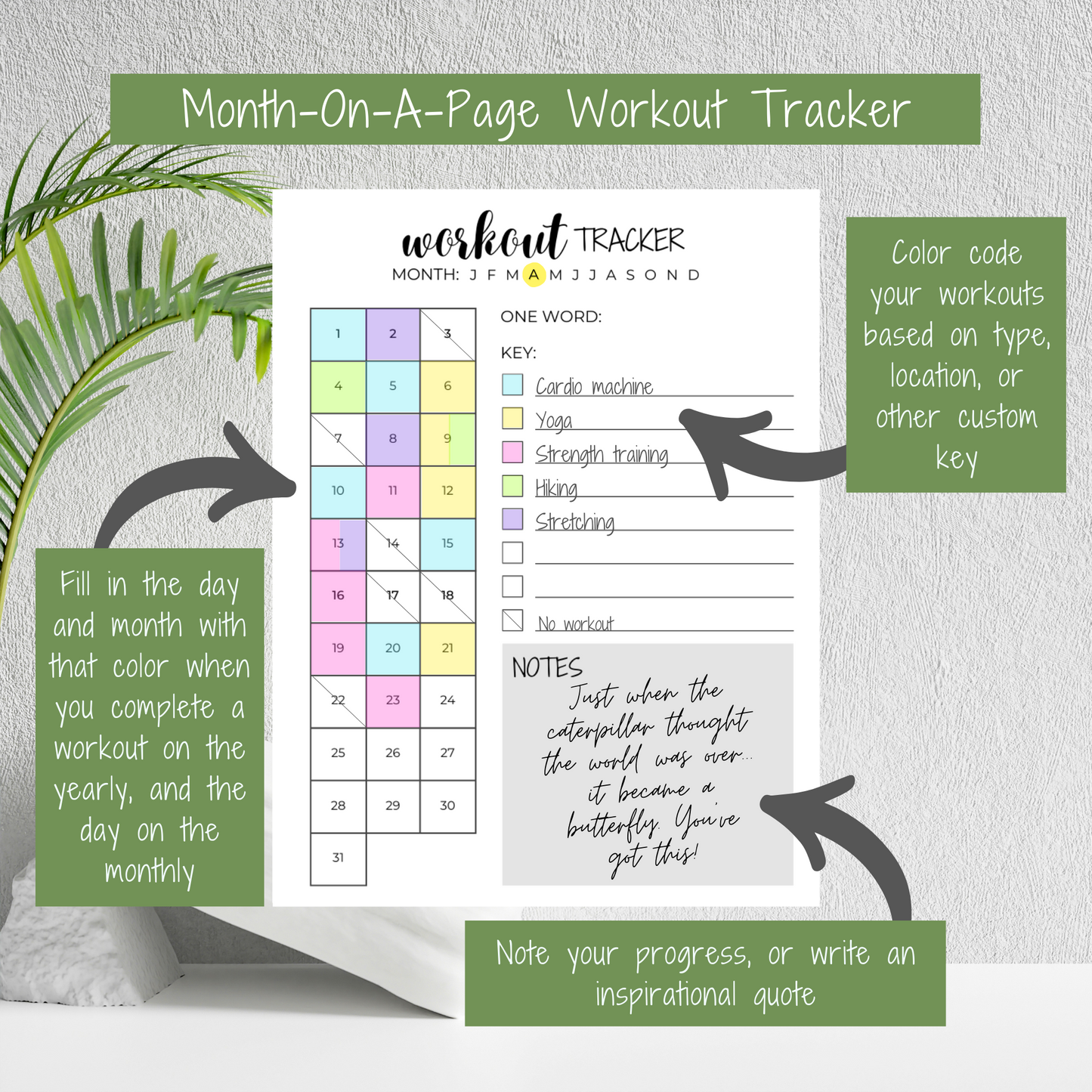 Sky Blue Mandala Workout Tracker - Year On A Page or Monthly
