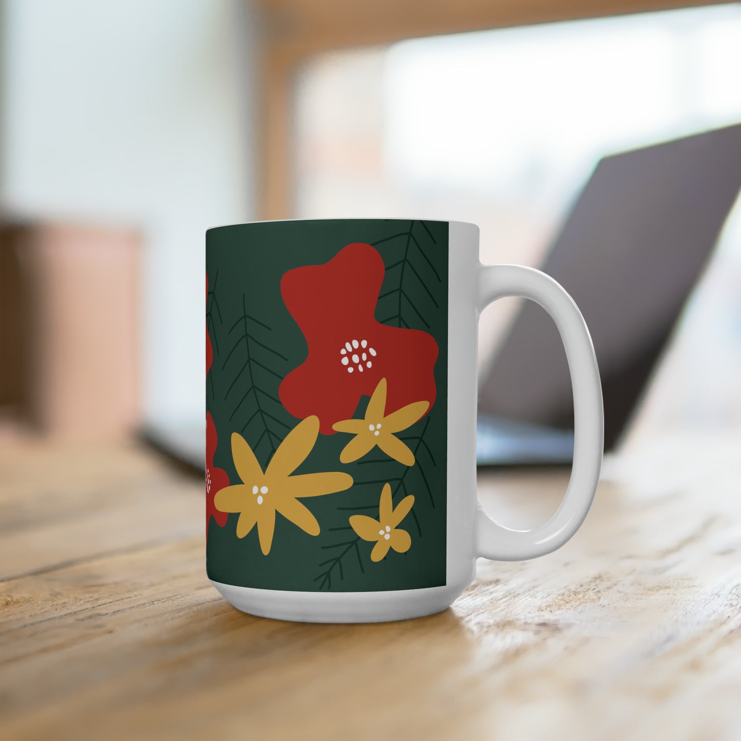 Retro Holiday Poppies and Pine | Ceramic Mug 15oz
