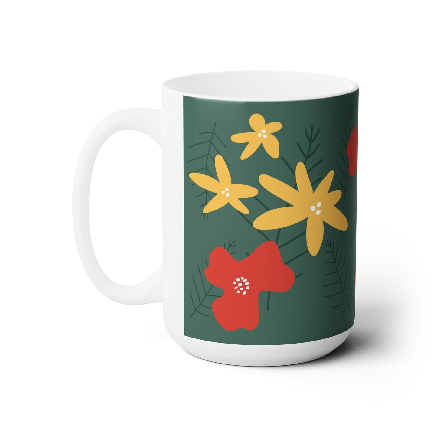 Retro Holiday Poppies and Pine | Ceramic Mug 15oz