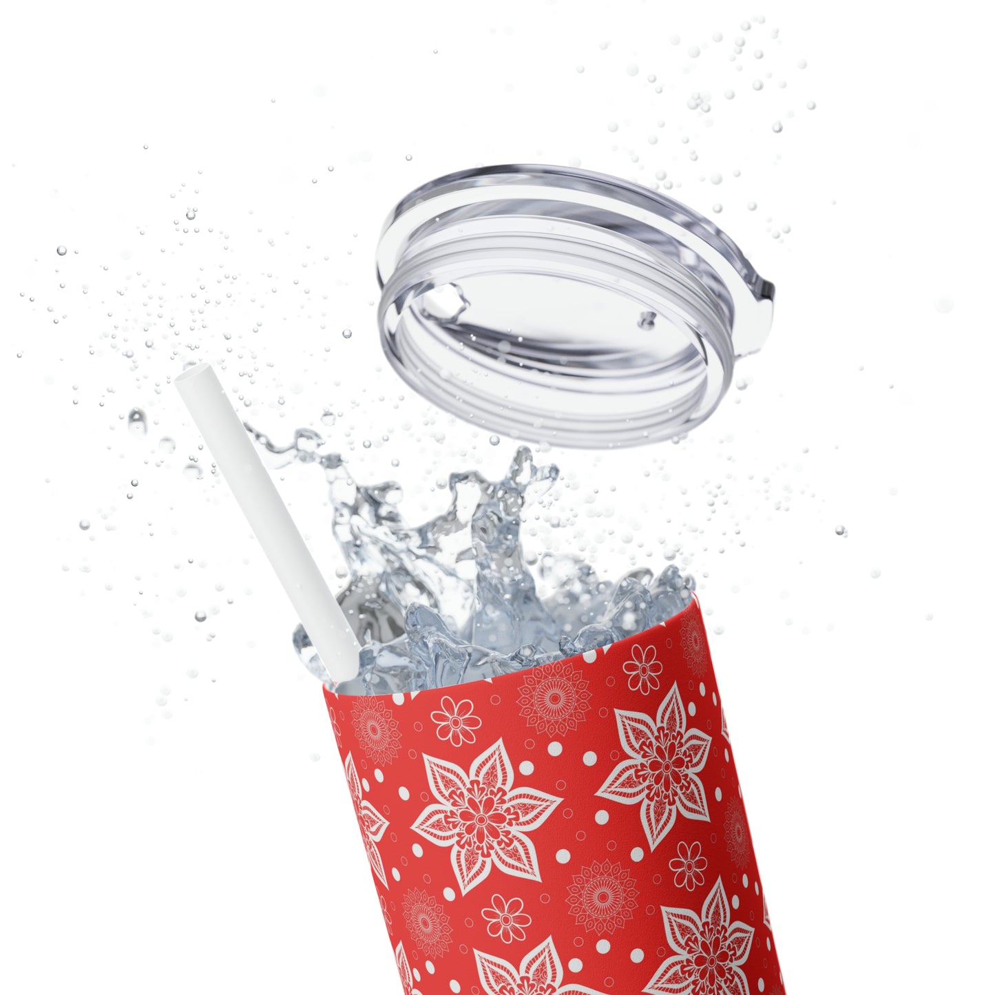 Snowflake Mandala | Seasonal Red Skinny Tumbler with Straw, 20oz