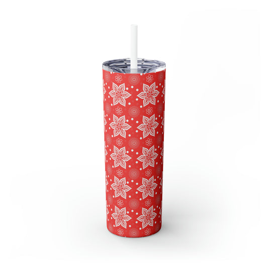 Snowflake Mandala | Seasonal Red Skinny Tumbler with Straw, 20oz