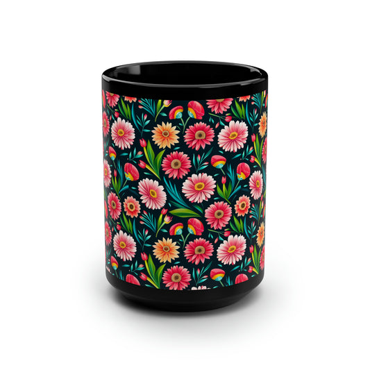 Floral ISO | Black Mug, 15oz
